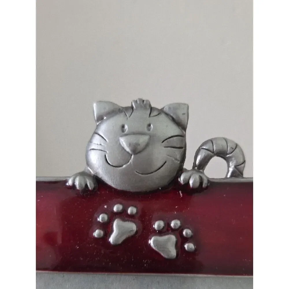 Red Cat Photo Frame with Pewter Accents